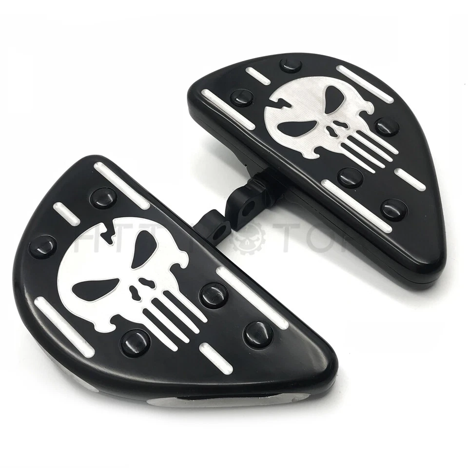 Tabla de piso estirada de pasajero trasero Skull negra para Harley 1986-2015 Foto 2 de 4