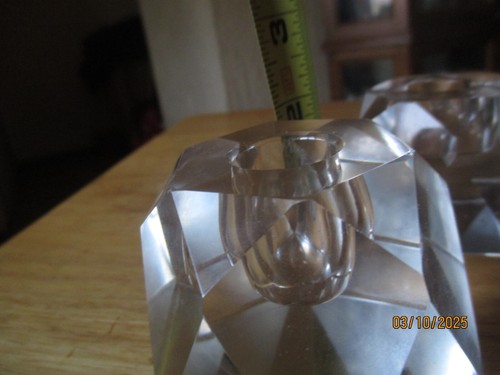 Vintage Kerzenständer Kerzenständer 2" schönes facettiertes symmetrisches geschliffenes Glas - Bild 8 von 15