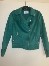 Reserved Women’s Green Lapel Zipp Up Suedette Moto Jacket, Size 34 ( S ) Small