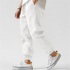 Mens Linen Pants Athletic Running Sweatpants Hip Hop Trousers