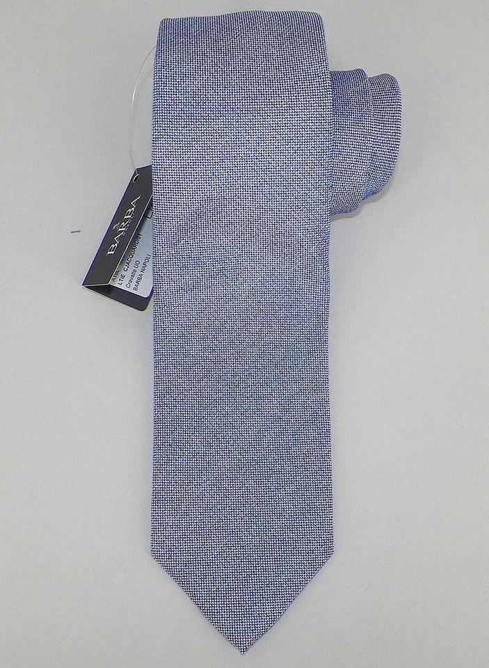 Corbata de seda tejida BARBA Napoli para hombre azul claro SÓLIDA hecha a mano 7 pliegues Italia nueva con etiquetas Foto 2 de 3