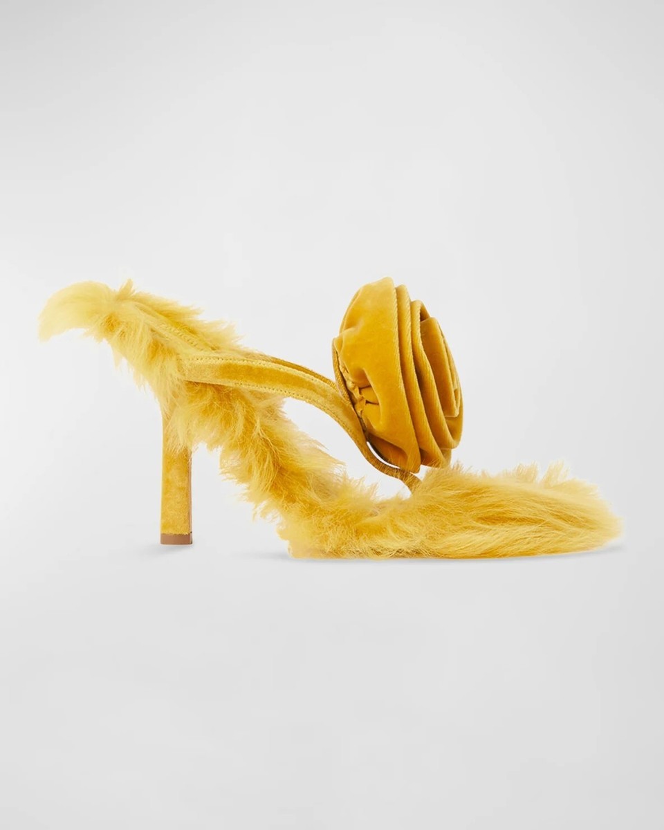 Burberry Rose Shearling Mule Sandals Size 37 MSRP: $1,190.00