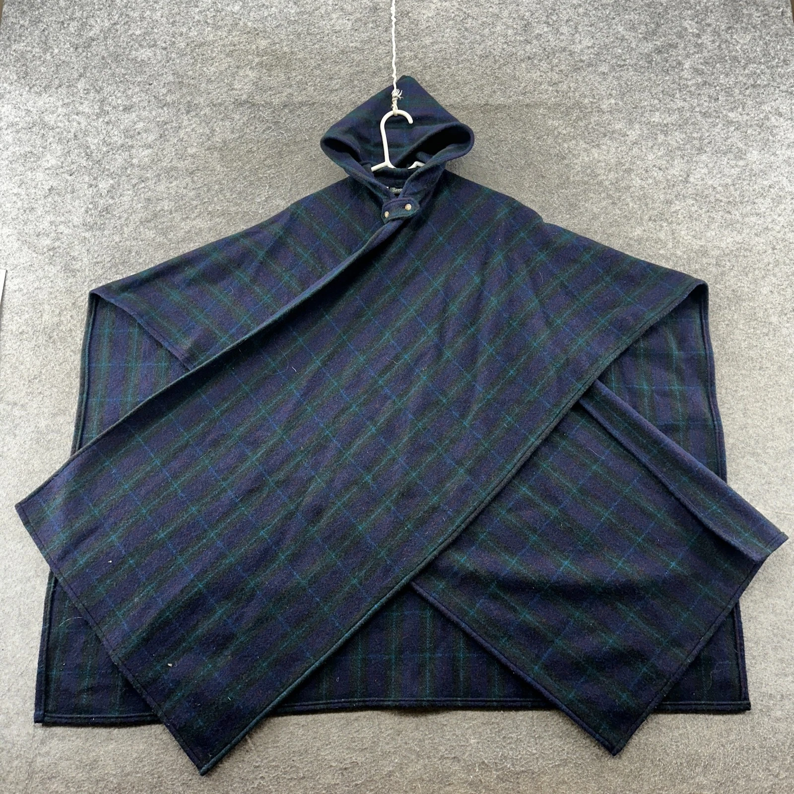 VINTAGE Ralph Lauren Poncho Jacket Womens 10 Blue Green Plaid Wool Coat 90s