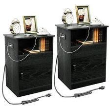 TC-HOMENY Nightstand Set of 2 with Charging Station End Side Table Night Stand