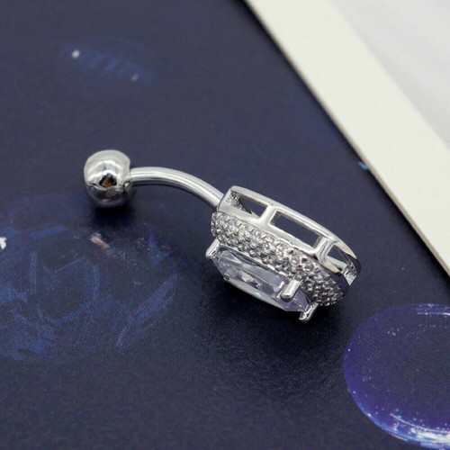 Sterling Silber Quadrat CZ Bauchnabel Stab Knopf Bauchnabel Ring Piercing Schmuck A1542 - Bild 12 von 12