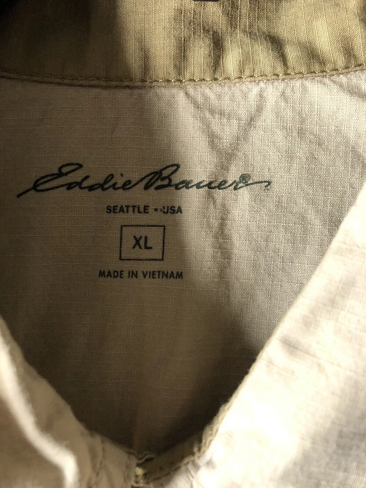 Eddie Bauer Mens XL Linen Blend Shirt Short Sleeve Button Down Pockets Tan - Image 4 of 4
