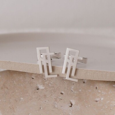Men's Customized Two initial Letters Interlocking Thin Wedding Shirt Cufflinks