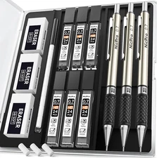 Nicpro 0.7 Mm Art Mechanical Pencil Set in Storage Case, 3 PCS Metal Drafting Pe