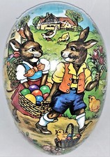 Vintage Paper Mache Easter Egg 7x5 FLIRTING BUNNIES Sealed MINT Made Germany
