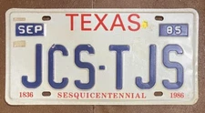 Texas VANITY License Plate JCS-TJS