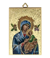 Our Lady Perpetual Help Prayer Gold Foil Mosaic Plaque, Made in Italy, 6" x 4"