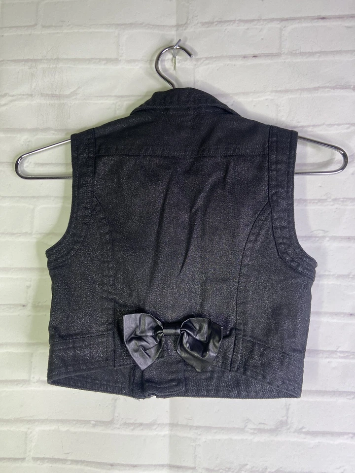 Harajuku Mini for Target Girls Denim Jean Sleeveless Jacket Black Shimmer Size 6 - Image 2 of 4