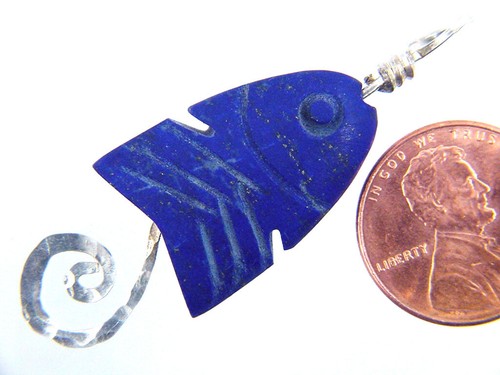 BUTW Ciondolo Pesce Scolpito Argento Sterling 10pz Filo Avvolto a Mano Lapislazzolino 3634P - Foto 6 di 21