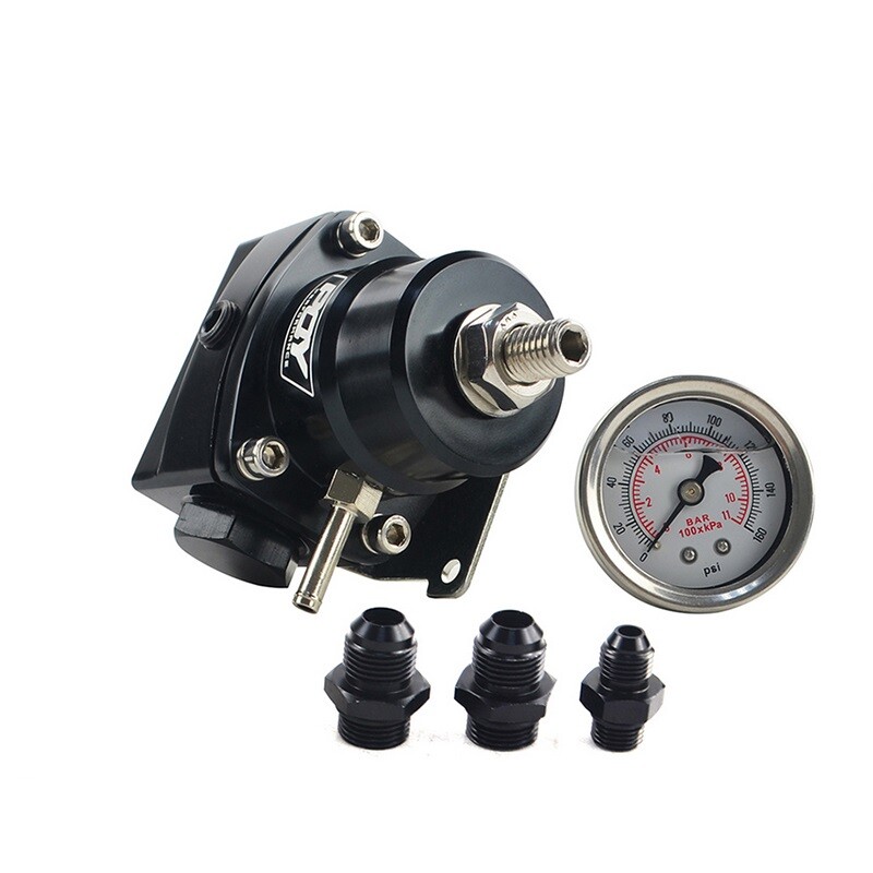 BLACK AN8 AN6 Fuel Inject Pressure Regulator Kit W/ Oil Gauge 8AN 6AN ...