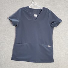 Figs Women Scrub Top S Blue Casma Three Pocket Short Sleeve V Neck