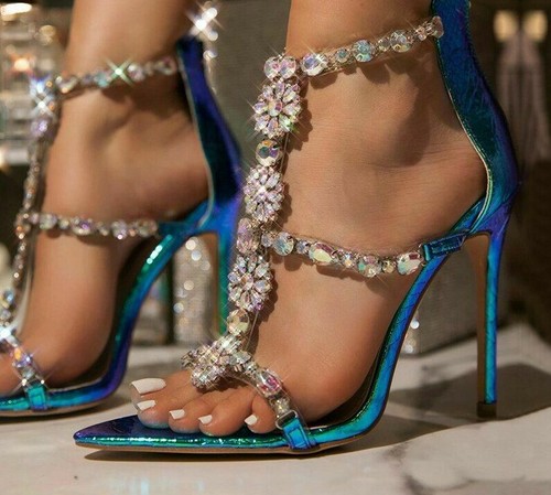 Zapatos Transparentes Tacón Alto Para Mujer Sandalias Cristal Correa Zapatos  | eBay