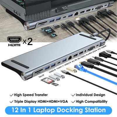 12in1 USB C docking station Dual monitor dock Triple display charging function