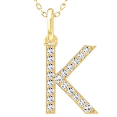14K Gelbgold 0,1 kt im Labor gezüchteter Diamant K Buchstabe Anhänger 18'' Silber Kabel Kette