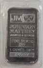 Johnson Matthey 1oz .999 Fine Silver Bar 1 Ounce Total Precious Metal Content
