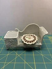 Victorian White Wire Metal Settee Chaise Lounge w/ Embroidered Lace