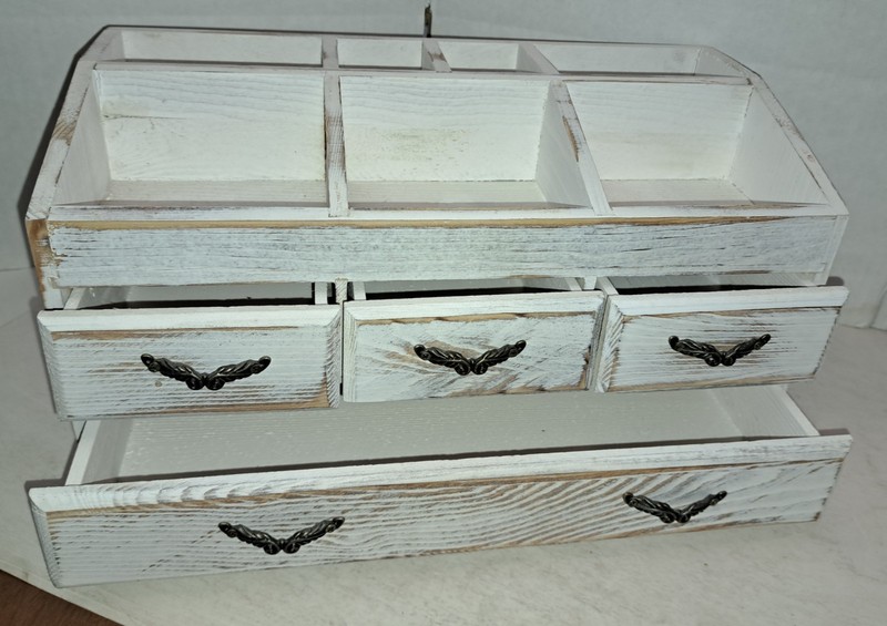 Wooden Jewelry Box Organizer for Women Rustic Style Weathered White