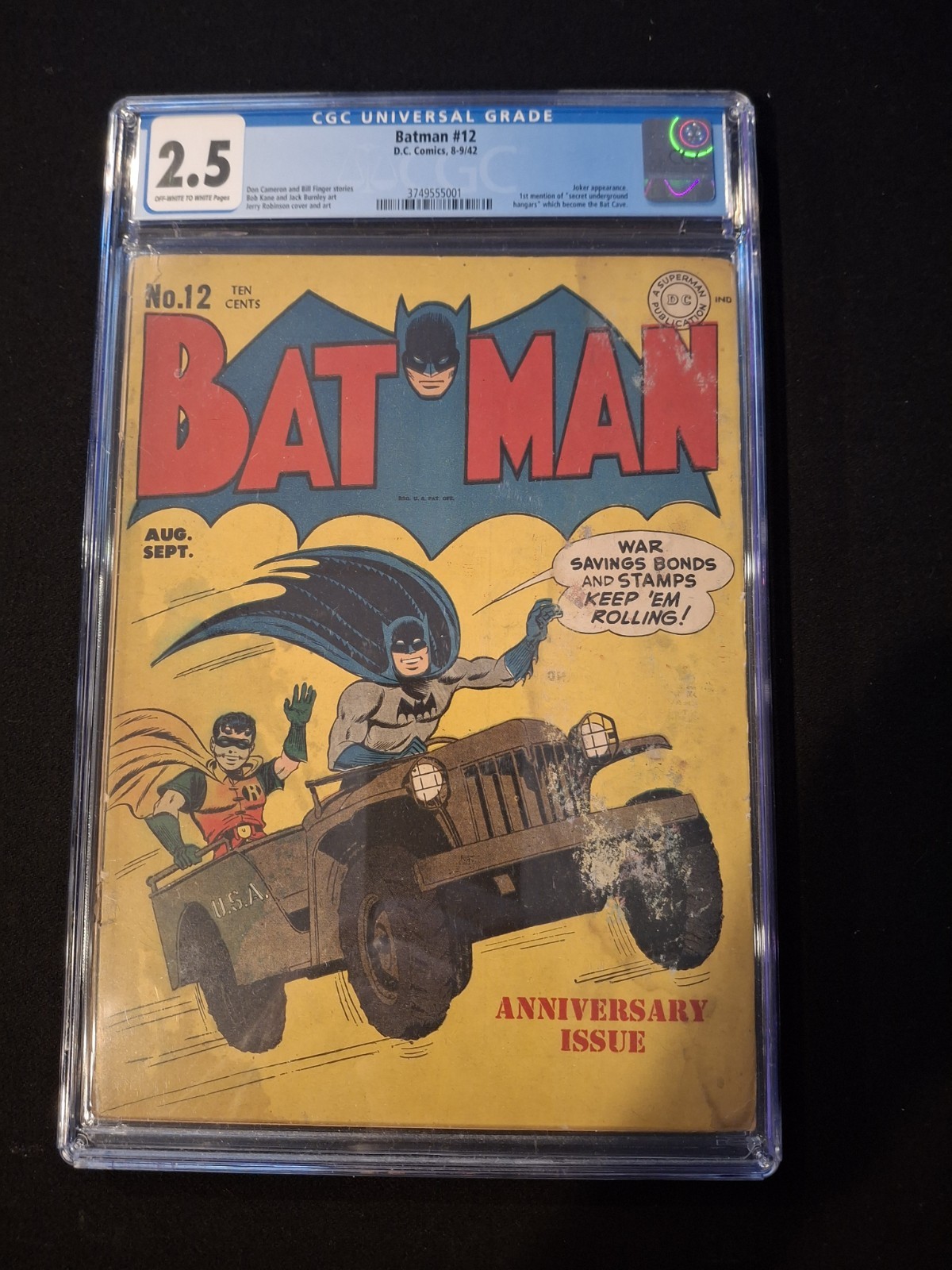 Batman 12 CGC 2.5 DC Comics 1942 Golden Age 1st Mention Bat Cave