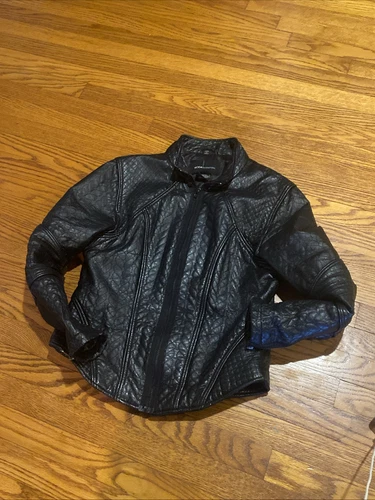 UNDERCOVER Giacca pelle nera vintage Moda International full zip biker cappotto donna grande