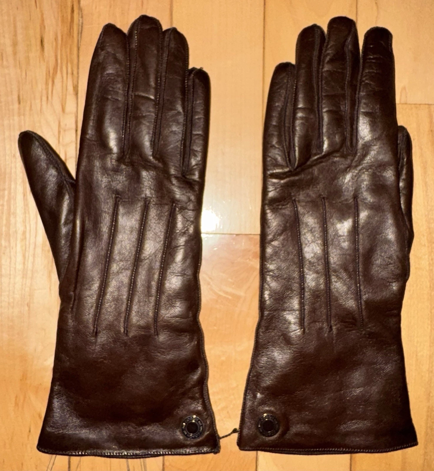 New Coach Women’s Dark Brown Leather Cashmere Lined Gloves!!!