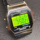 Vtg TIMEX Indiglo Men’s Chrome Digital Watch WR30 555 M8 with Rubber Diver Band