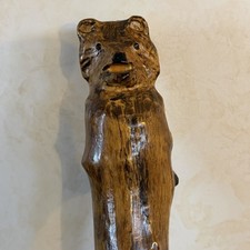 Hand Carved Wood Walking Staff Hiking Stick 63  Bear Top W/ Wood Spirit Faces