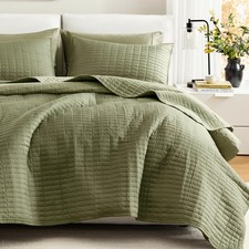 Queen Quilt Set Modern Reversible Plaid Coverlet Full Bedding Set Cozy Quilte...