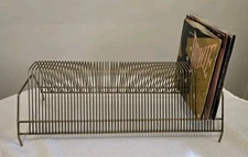 Vintage 60 Slot Vinyl 45s Record Holder Rack Brass Wire Retro 
