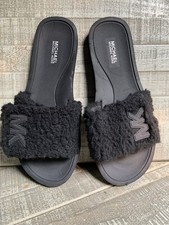 Michael Kors Faux Fur Slides Sandals Women  s Size 7 Flip Flops Black On Black
