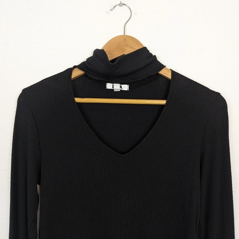 LNA Revolve Women Top Black Criss Cross Choker Ribbed Sweater Size S - Image 4 of 4