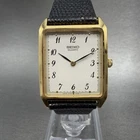 Seiko Tank Watch Men 25mm White Dial Gold Tone Rectangle 5Y00-5009 New Battery