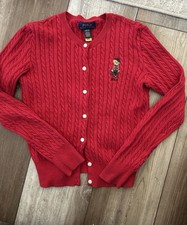 Polo Bear Ralph Lauren Girl's Cardigan Sweater Dark Red Preppy Classic 8-10
