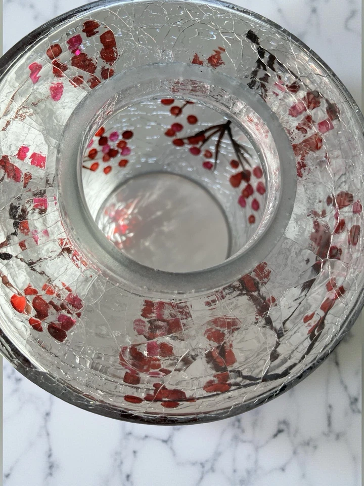 Tarro de vidrio craquelado adorno de velas sombra diseño de rama de bayas de invierno *Nota Foto 2 de 4