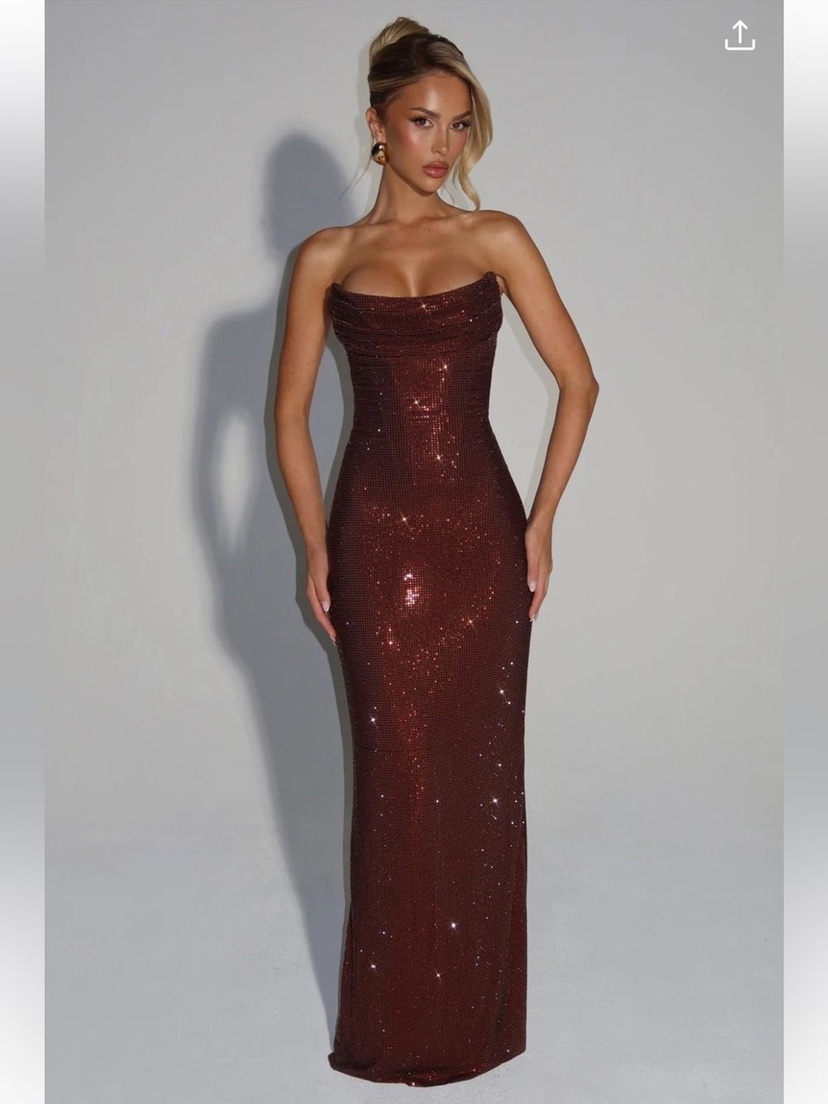 Babyboo Mirabella Maxi Dress in Plum Brown Embellished Rhinestone Size XXL