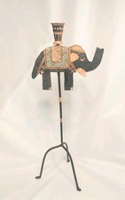 Fab Vintage Elephant Tall Metal Candle Stick Holder Hand painted Made in India