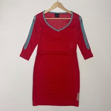 Nicky Vankets Red Knit Dress Teal Metalic Trim Cut-out Sleeves Sz 38 Belgium
