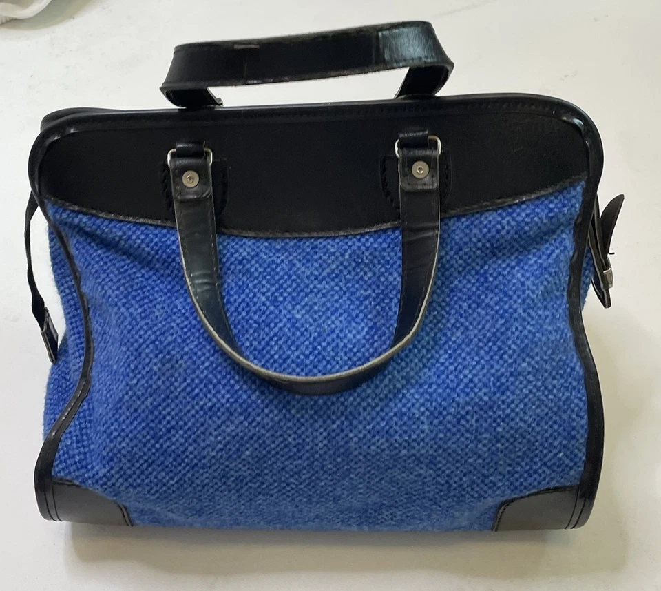 Vintage 70’s Electric Blue Tweed Carry On Bag Luggage Purse Satchel Retro - Image 2 of 4