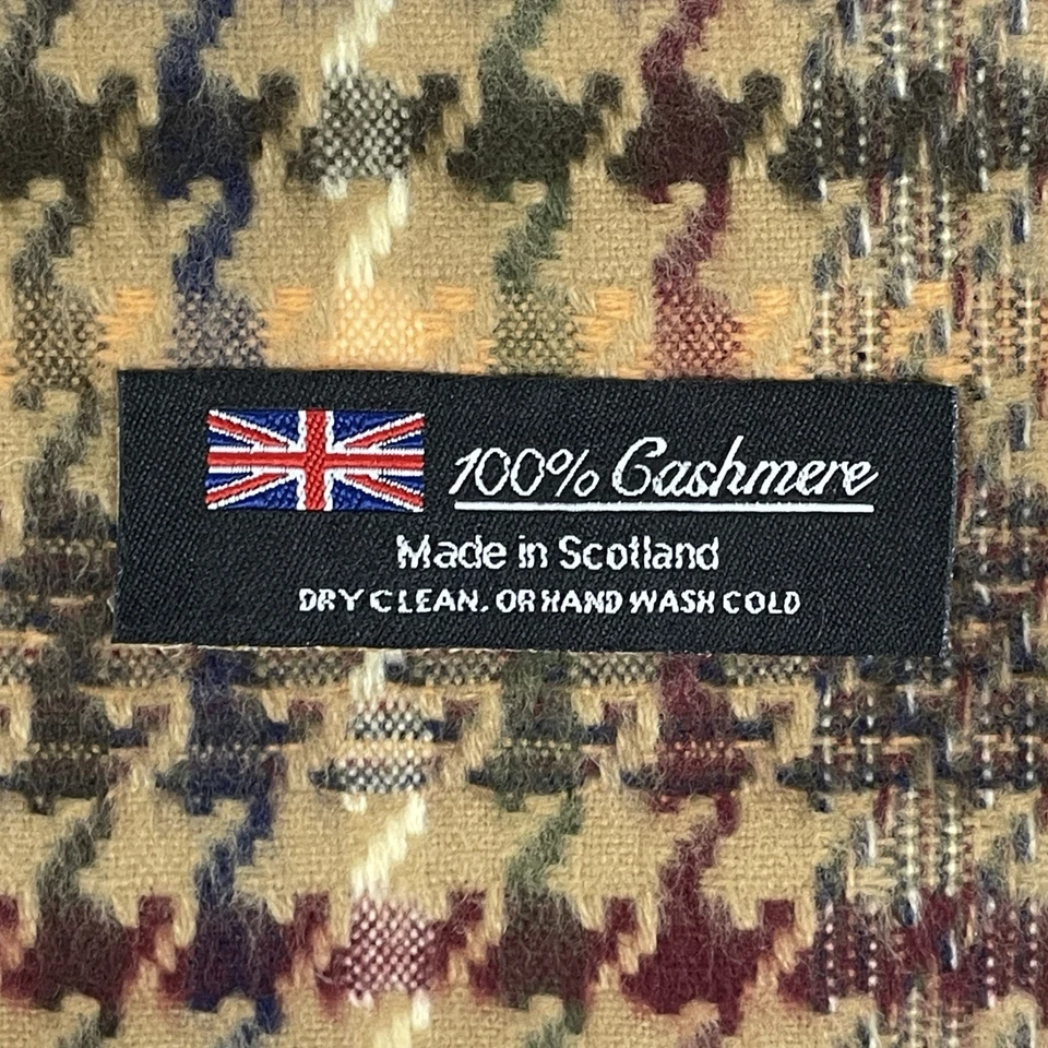 Scottish Cashmere Multicolor Herringbone Fringe Scarf 64x12 Classic Luxury Cozy - Image 3 of 4