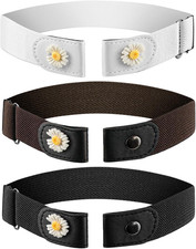 3 Pcs No Buckle Stretch Belts for Toddler, 3 Colors Adjustable Elastic Stretch
