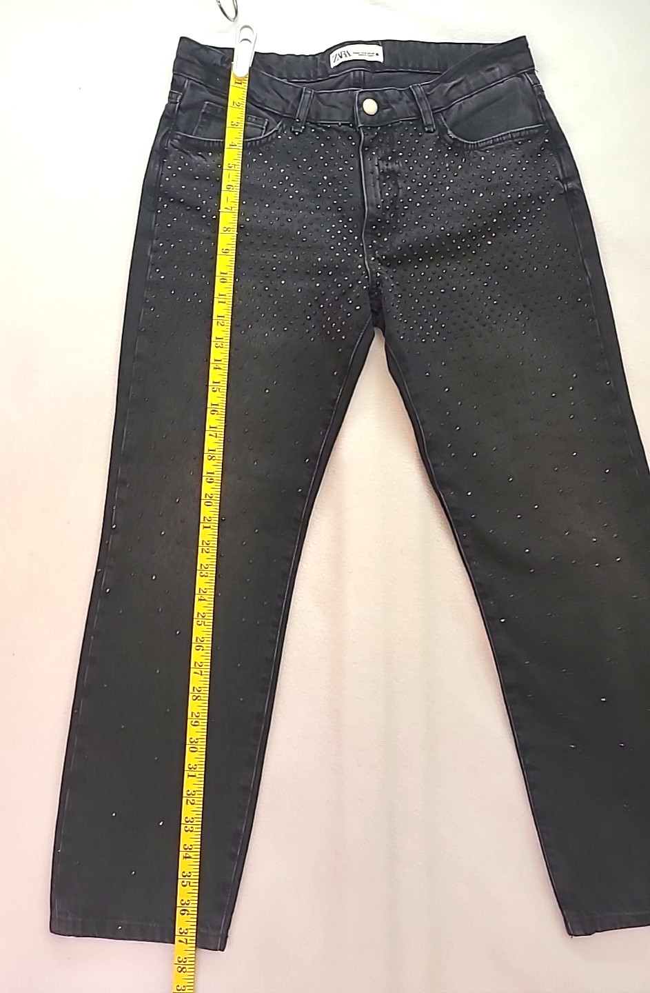 Zara Womens Black High Rise Skinny Jeans with Rhinestones Size 8 Edgy Mobwife thumbnail 16
