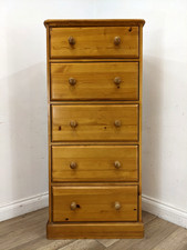 CHEST OF DRAWERS Classic Pine Tall 5 Drawer Bun Handles Farmhouse FREE DELIVERY