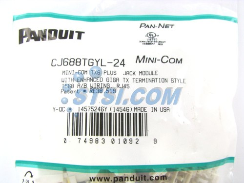 (24-PACK) Panduit CJ688TGYL-24 Cat6 Mini-Com Jack Module, Yellow GENIUNE ~STSI - Afbeelding 3 van 4