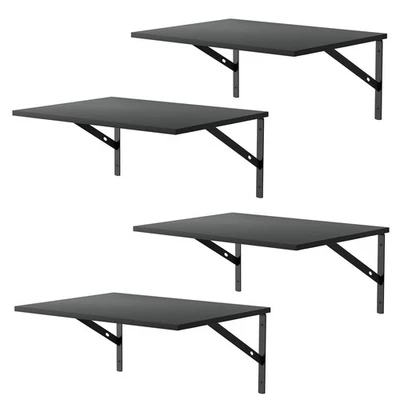 Deep Floating Wall Shelves - 4 Sets of 12 Inch Wide Black Wood Shelves for Ba...