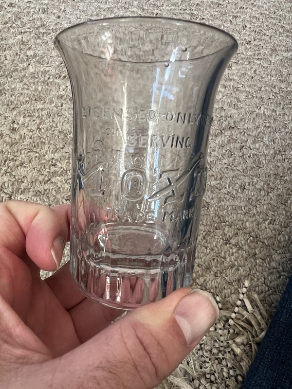 Vtg 4" MOXIE Soda Fountain GLASS Embossed 'Only For Serving Moxie' NO Cracks EXC