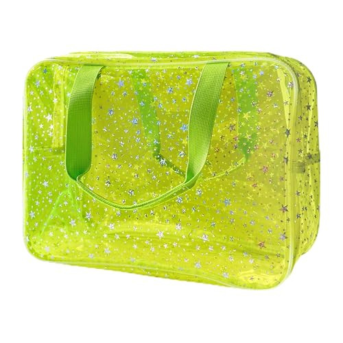 Clear Fluorescent Neon Yellow Star Cosmetic Bag with Zippier