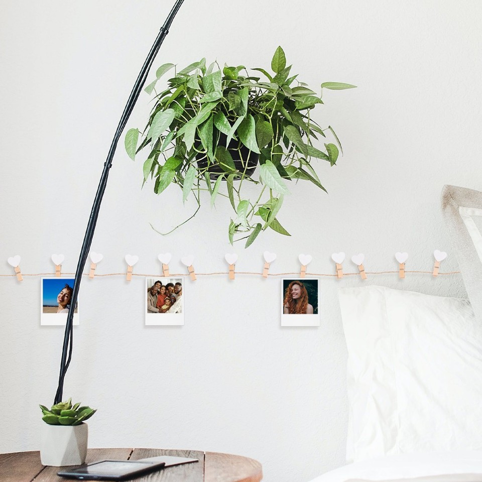 Picture String with Clips Wood Pegs for Hanging Photos Decorative Paper ...